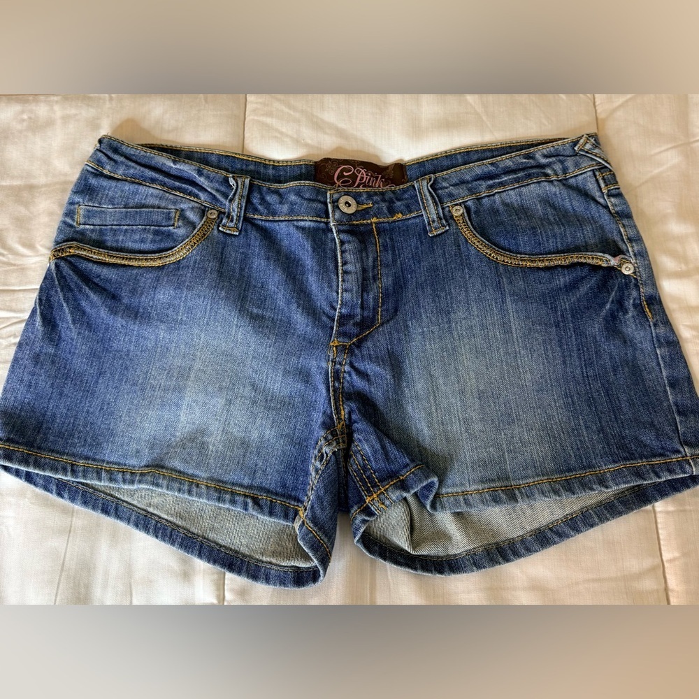 Vintage Y2K 90’s C Pink denim shorts faux suede pockets western cowgirl jr 13 - Picture 4 of 10